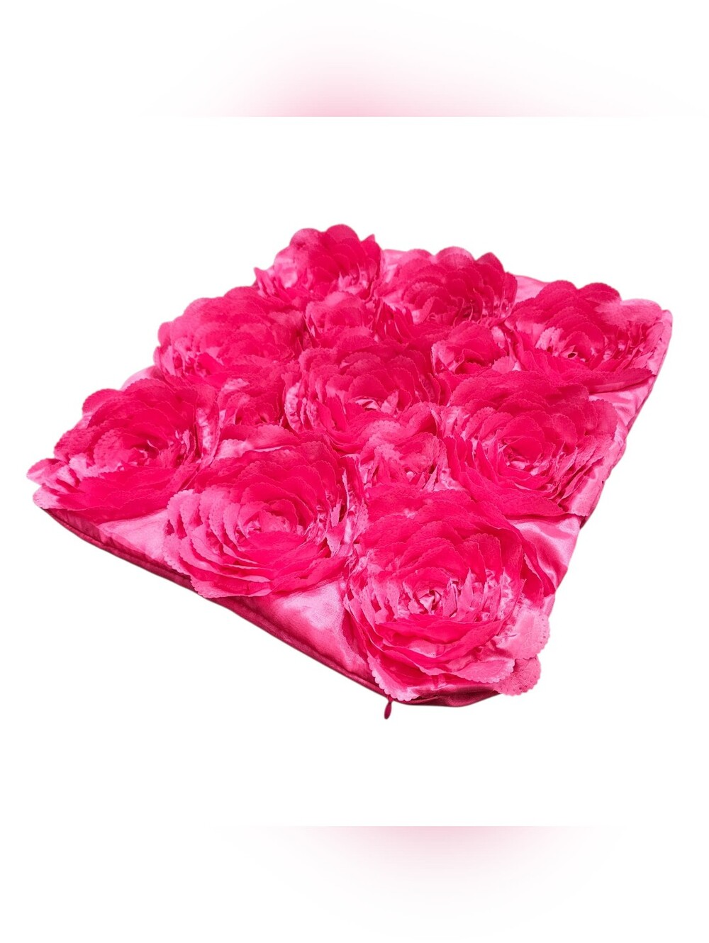 Pink 3D Rose Flower Decorative Pillow Case Satin Floral Cushion Cover 15"x16" - Picture 2 of 5